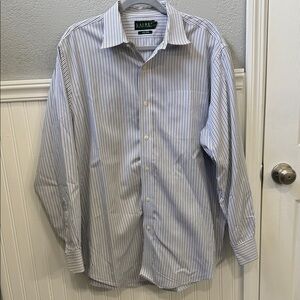 Lauren Ralph Lauren Men's White and Blue Pinstripe Shirt